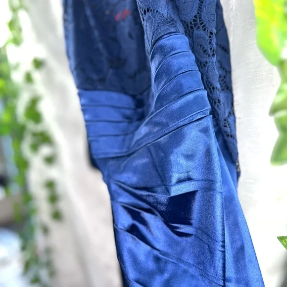 NWT Miusol Womens Lace Bodice Satin Ruched Mermaid Evening Dress Navy Blue Large - Picture 11 of 12